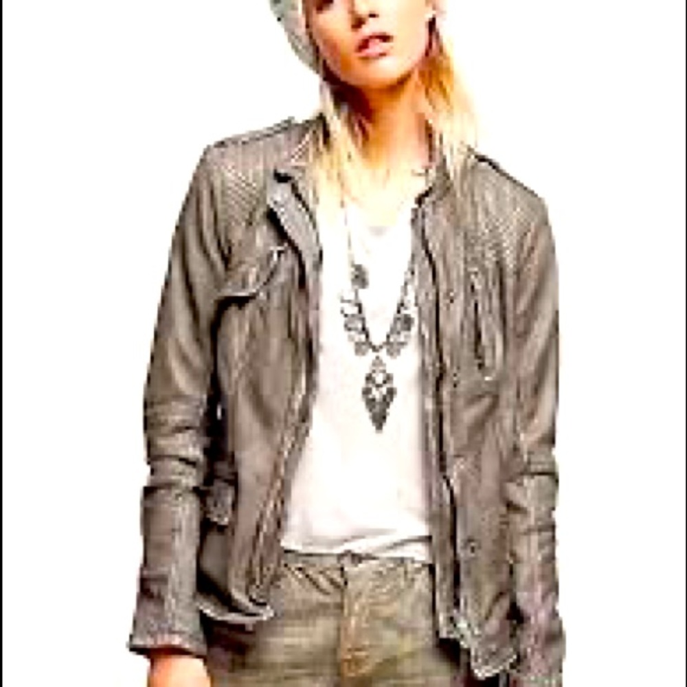 Free people rumpled leather blazer grey xs
